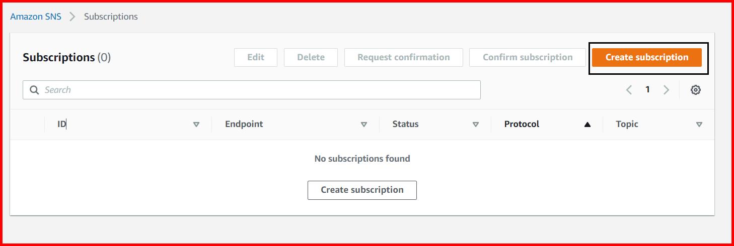 Picture showing the Create Subscription button for creating the new subscription
